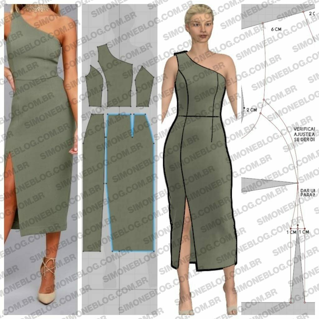 Molde de vestido de um ombro só grátis