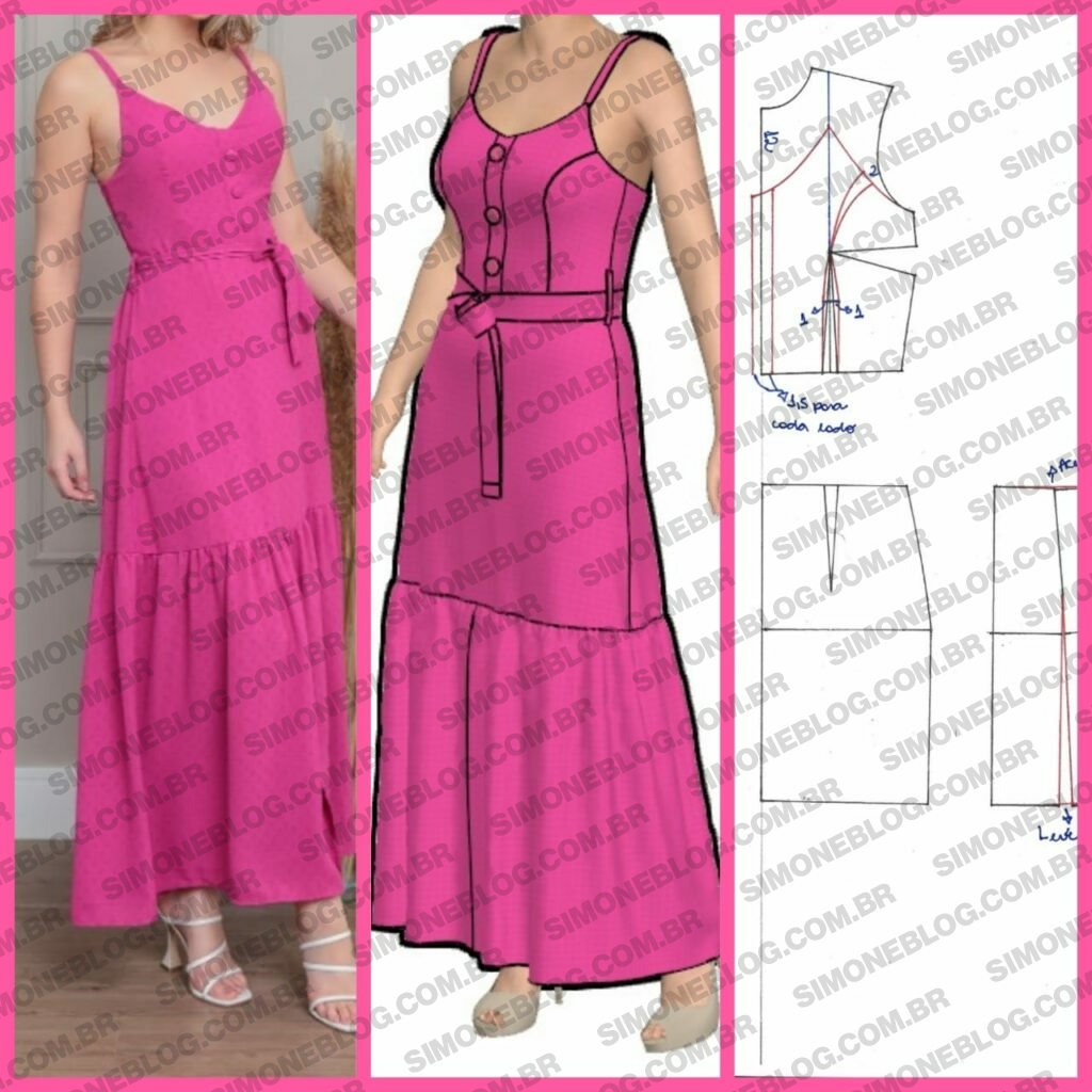 Crie seu próprio molde de vestido rosa com fenda e vista – Tutorial DIY