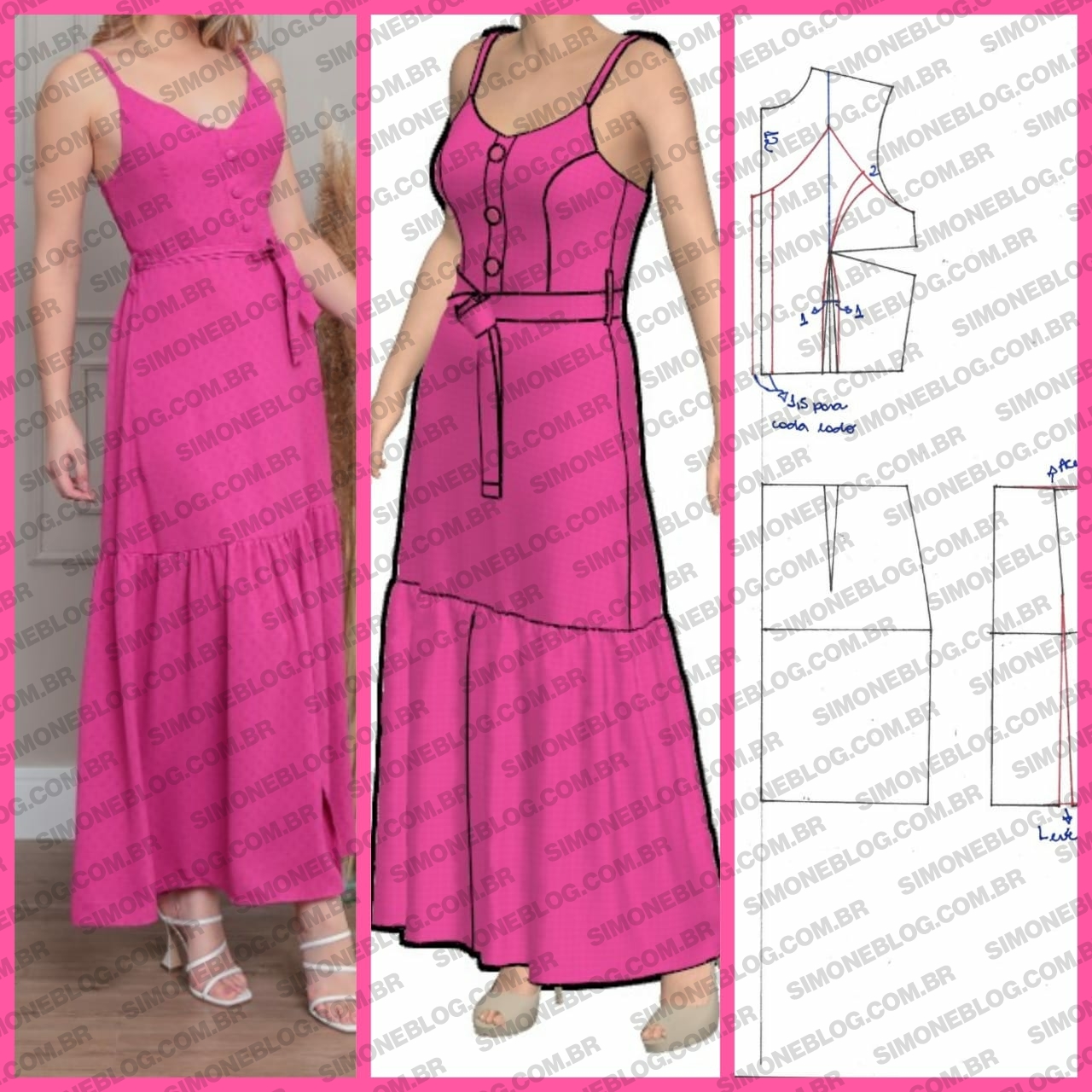 Crie seu próprio molde de vestido rosa com fenda e vista – Tutorial DIY