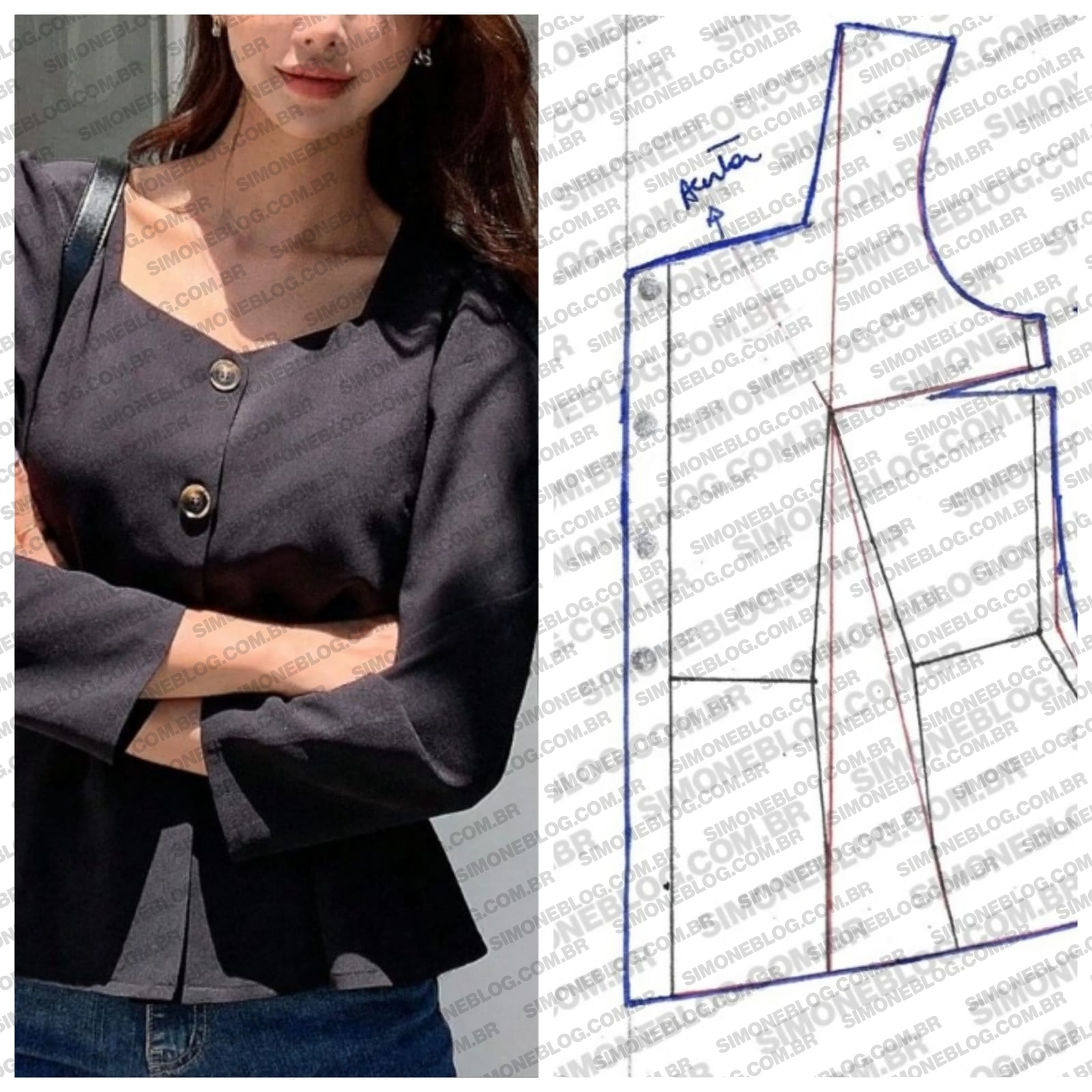 Diy Molde de blusa com manga bufante