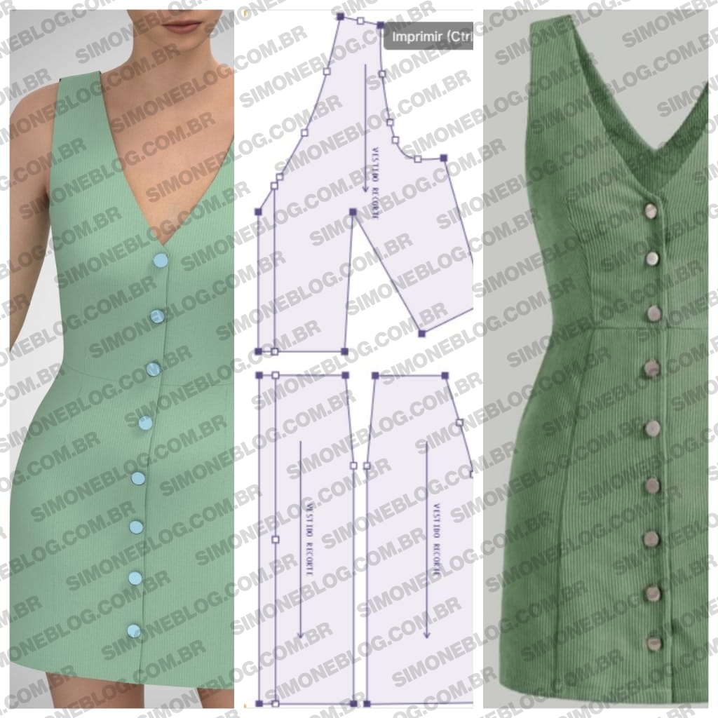 Molde vestido com botões