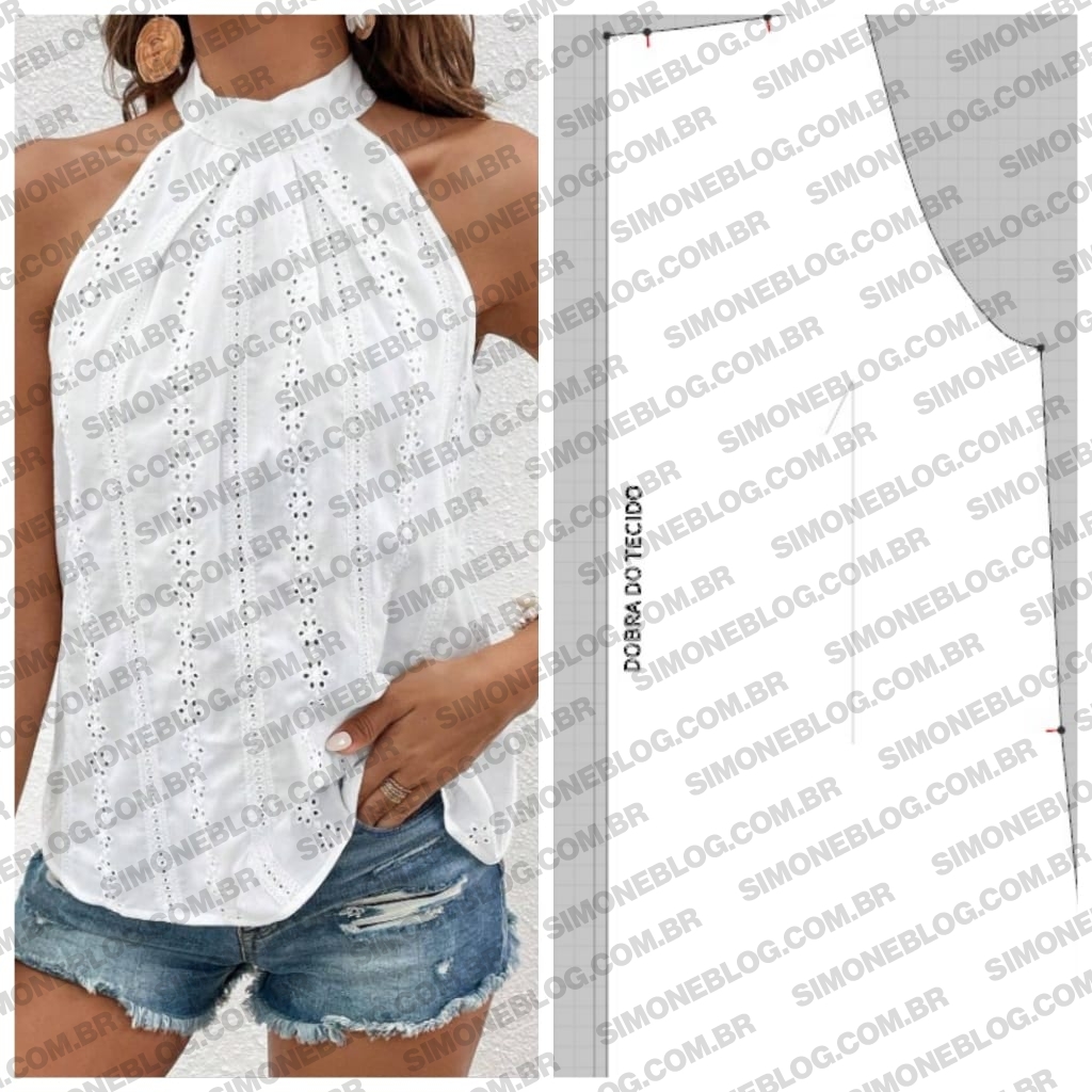 Aprenda e baixe grátis molde blusa cava americana Shein