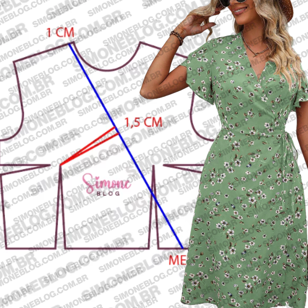 Molde vestido transpassado com manga sino