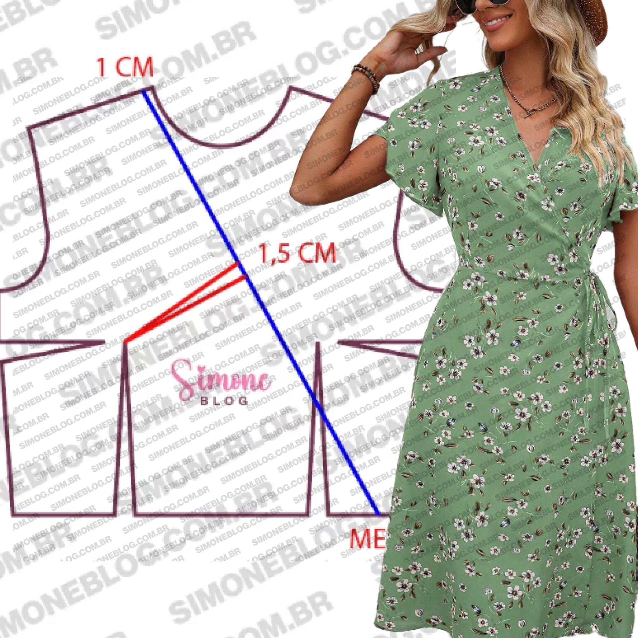 Molde vestido transpassado com manga sino