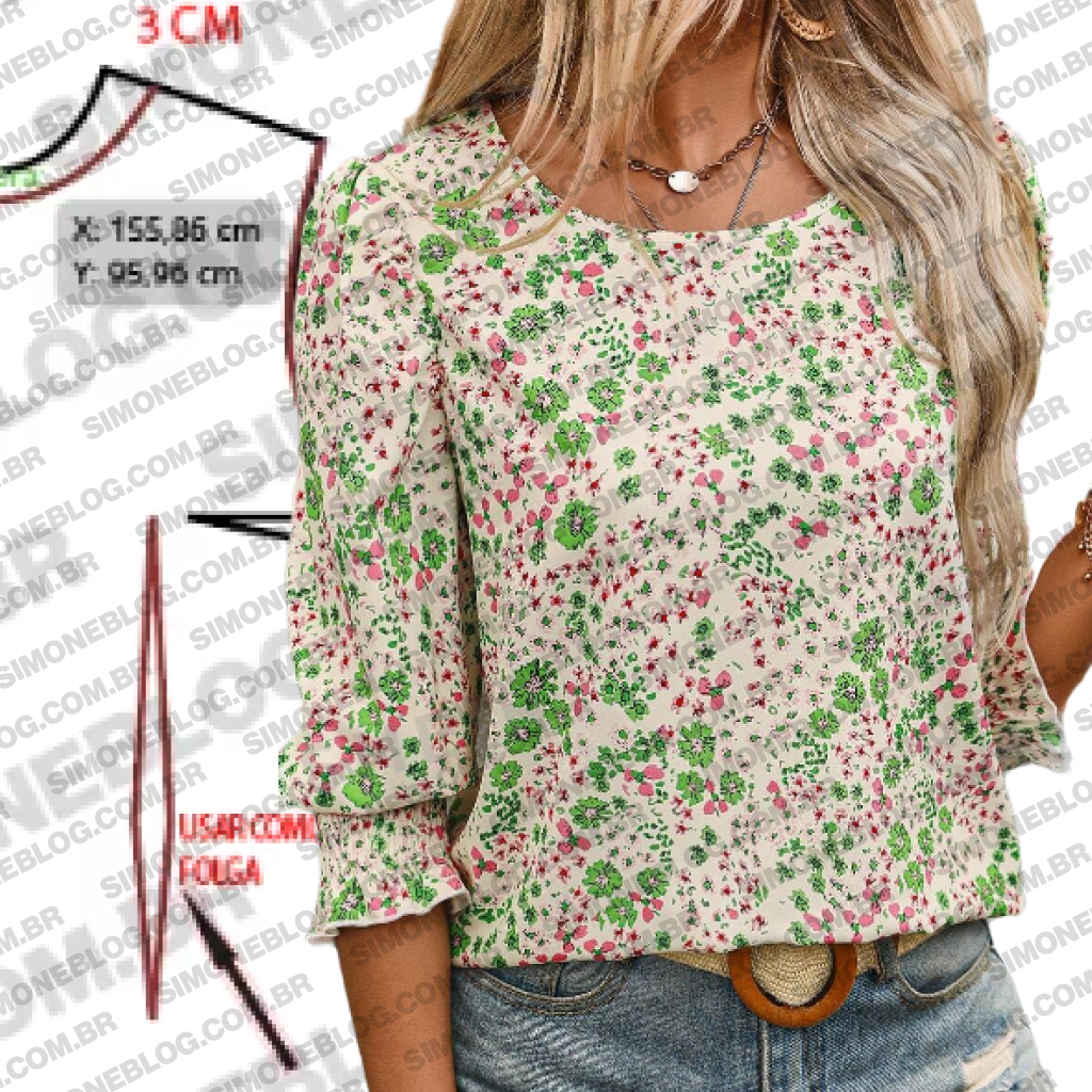 Molde blusa com lastex na manga