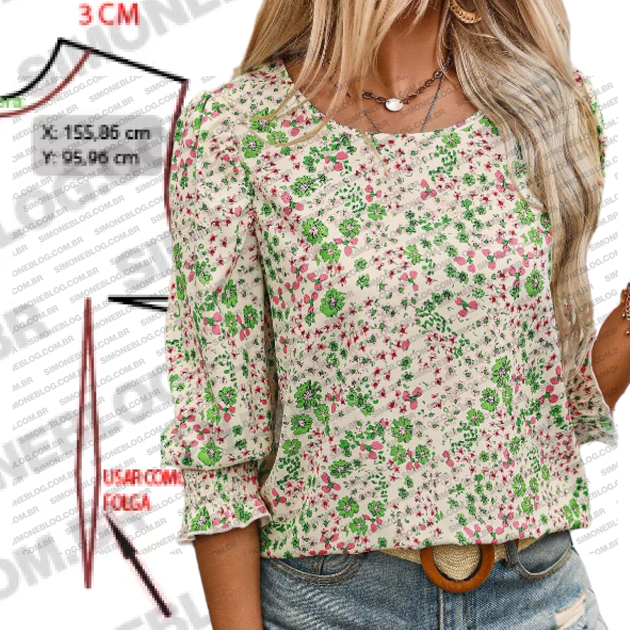 Molde blusa com lastex na manga