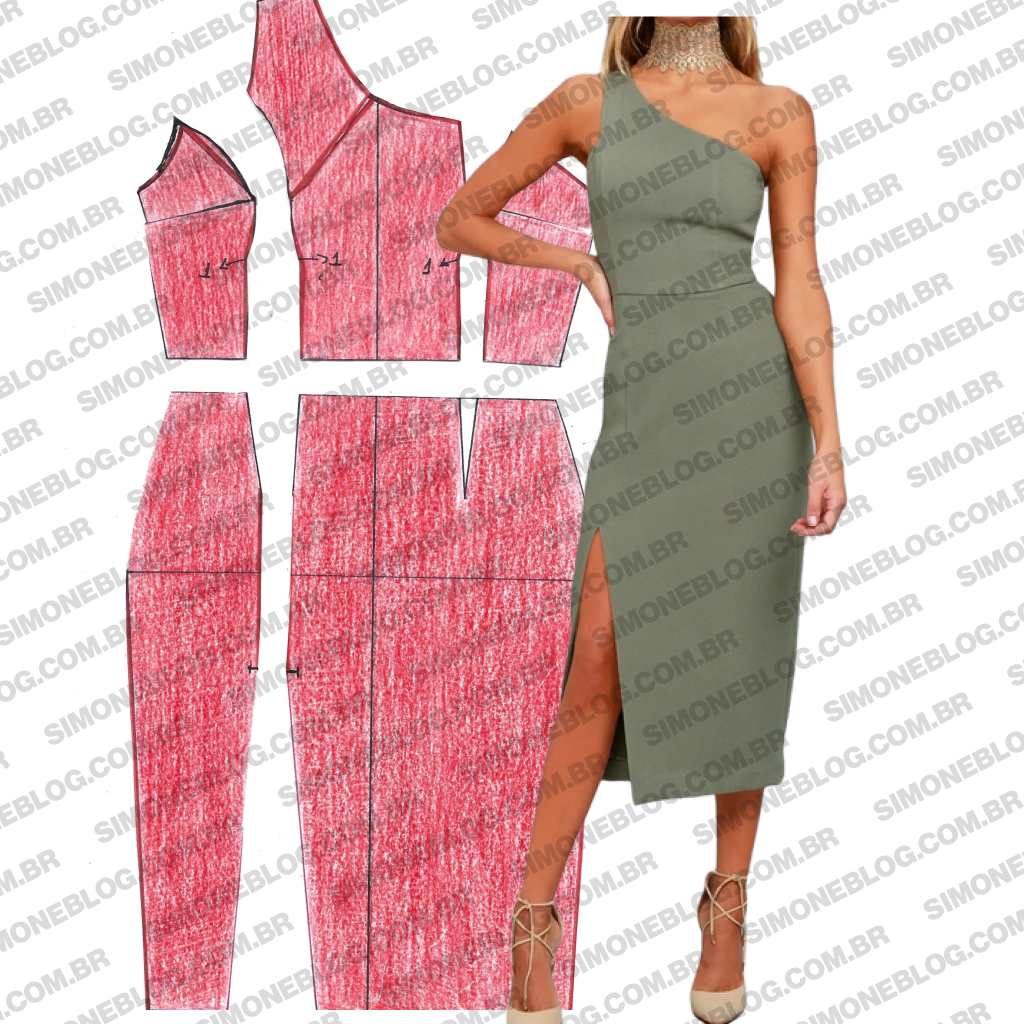 Molde vestido um ombro só atualizado