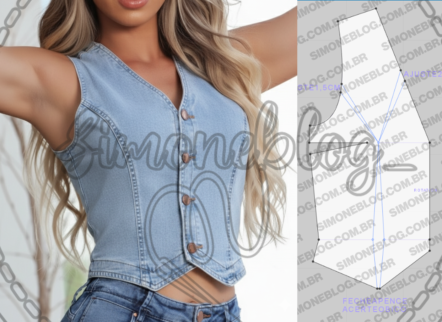 Molde colete feminino pdf grátis – tamanho 34