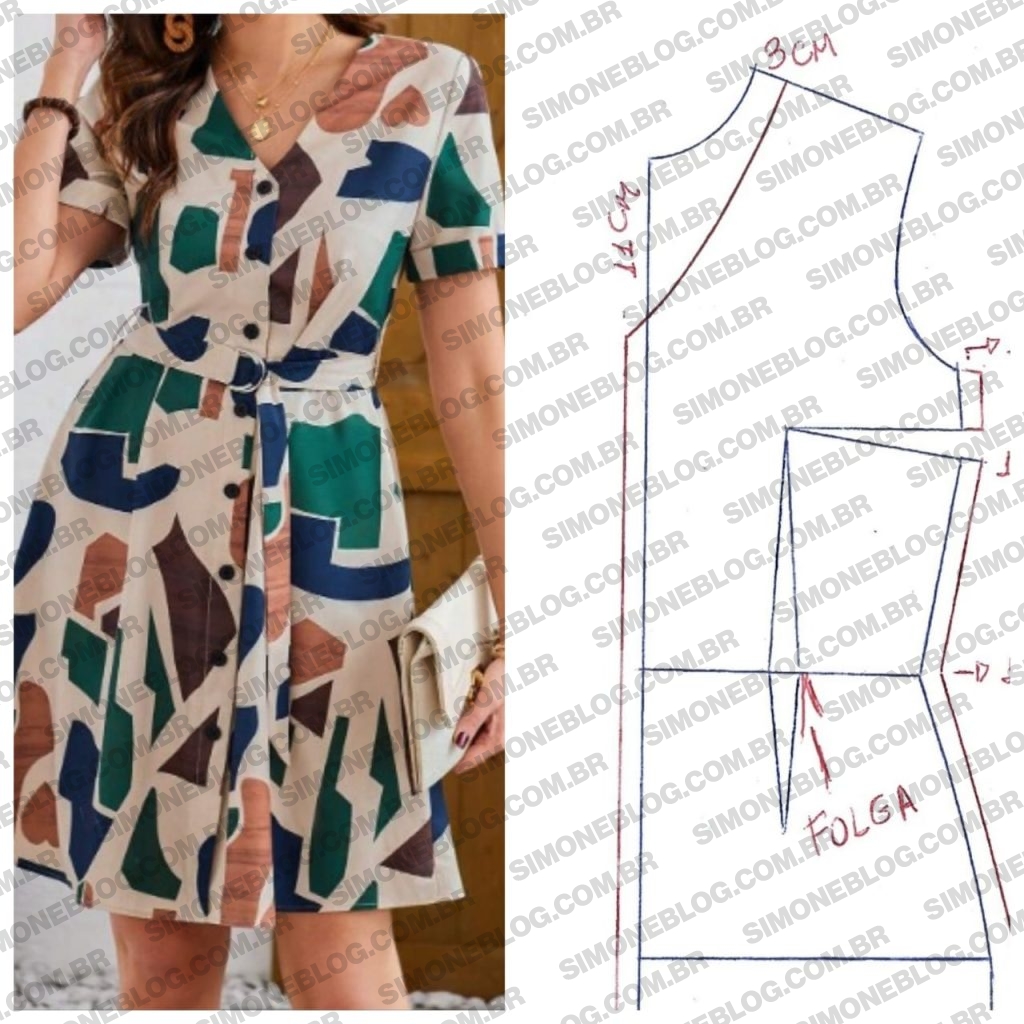 Aprenda molde passo a passo vestido com manga curta