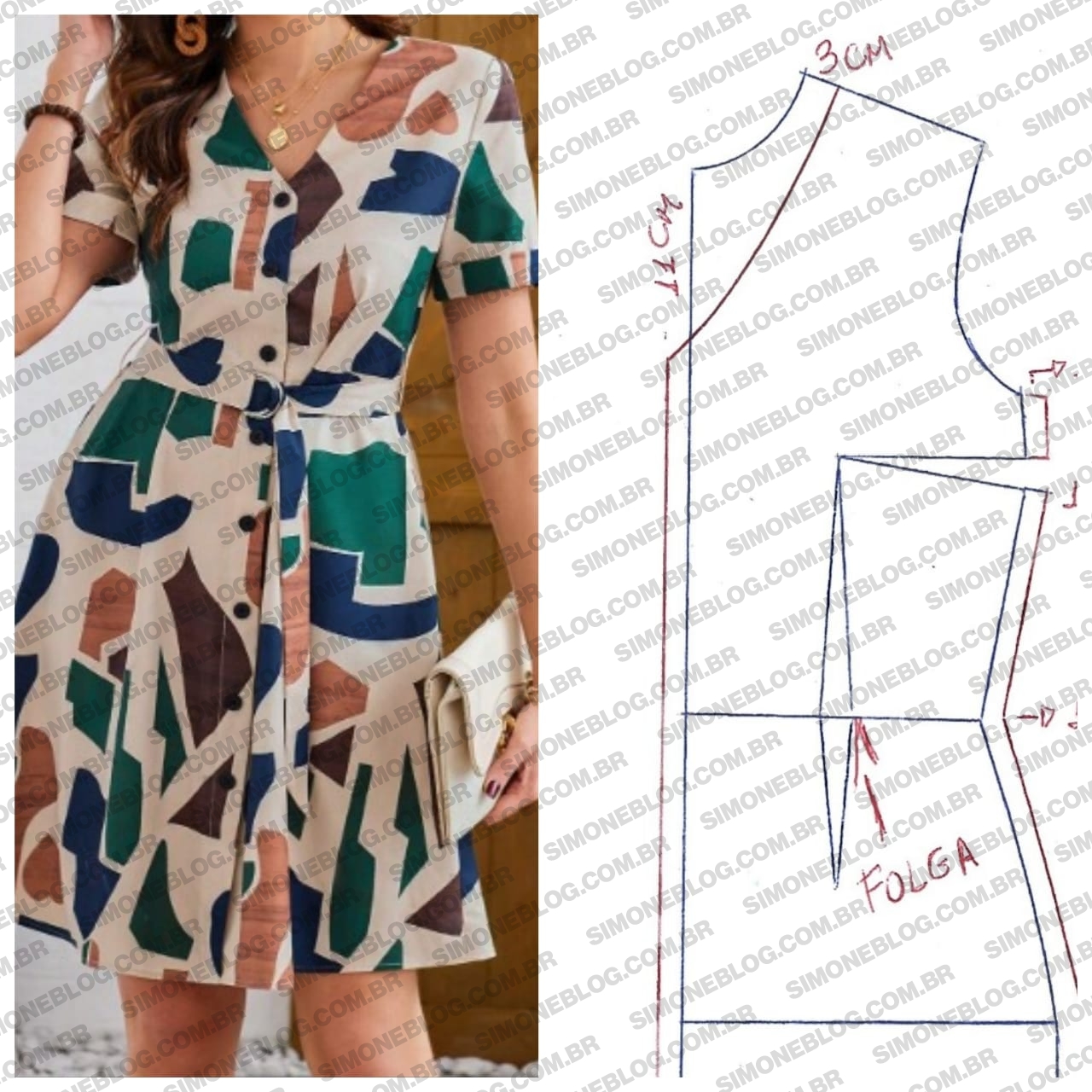 Aprenda molde passo a passo vestido com manga curta
