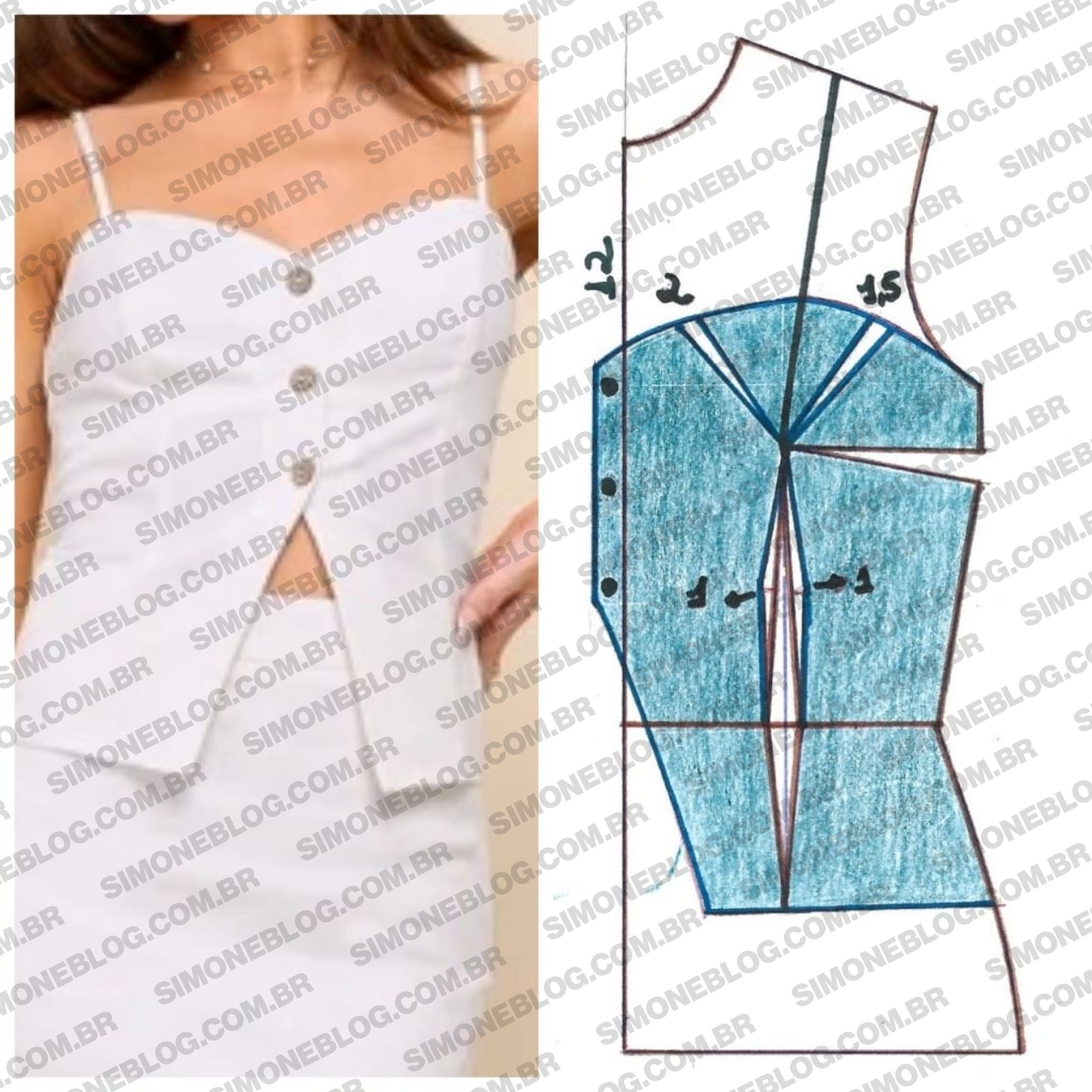 Aprenda molde top com botões na frente