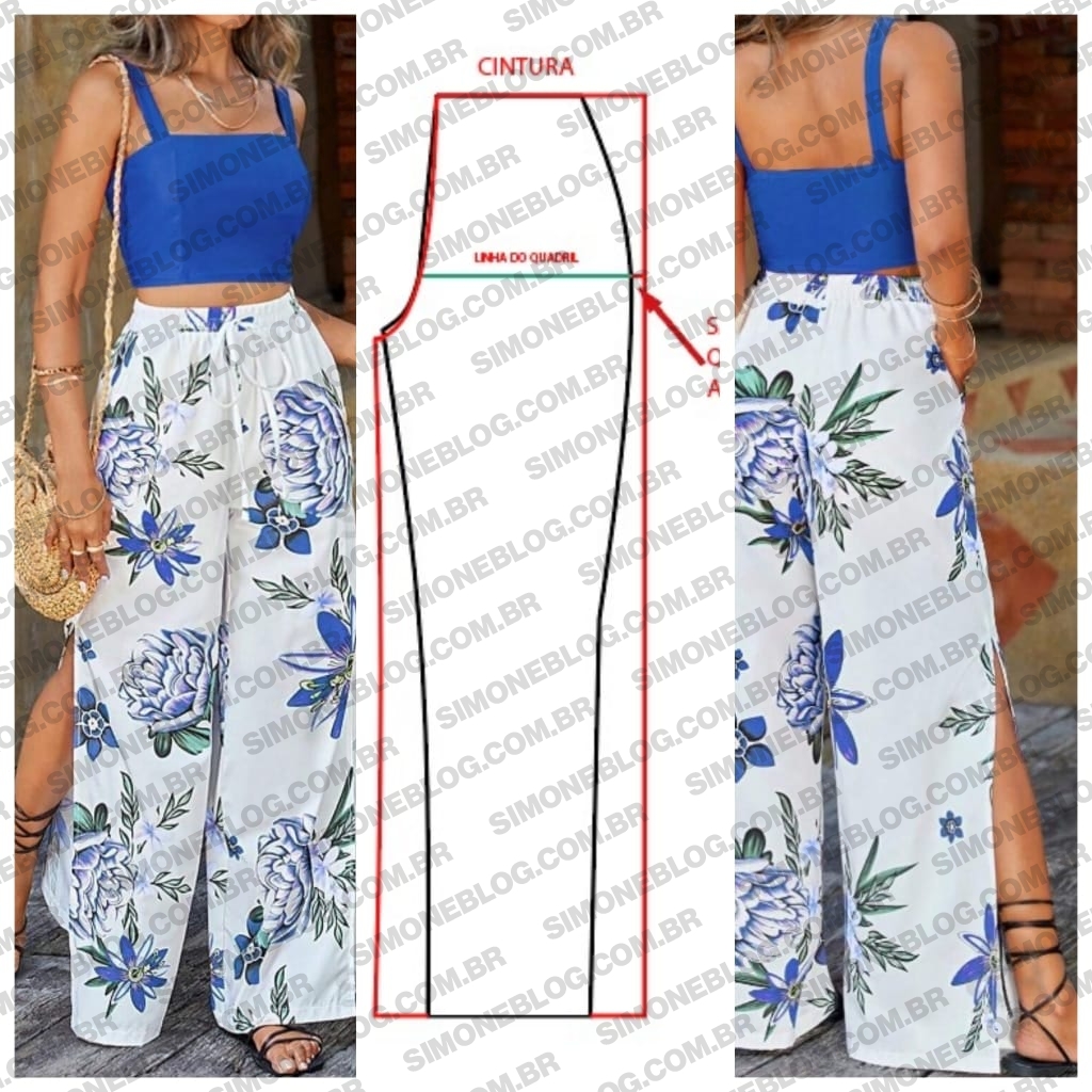 Molde calça pantalona com elástico na cintura