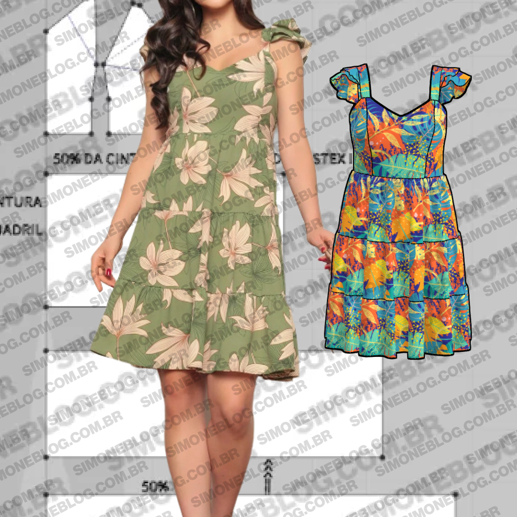 Molde vestido com lastex e franzidos