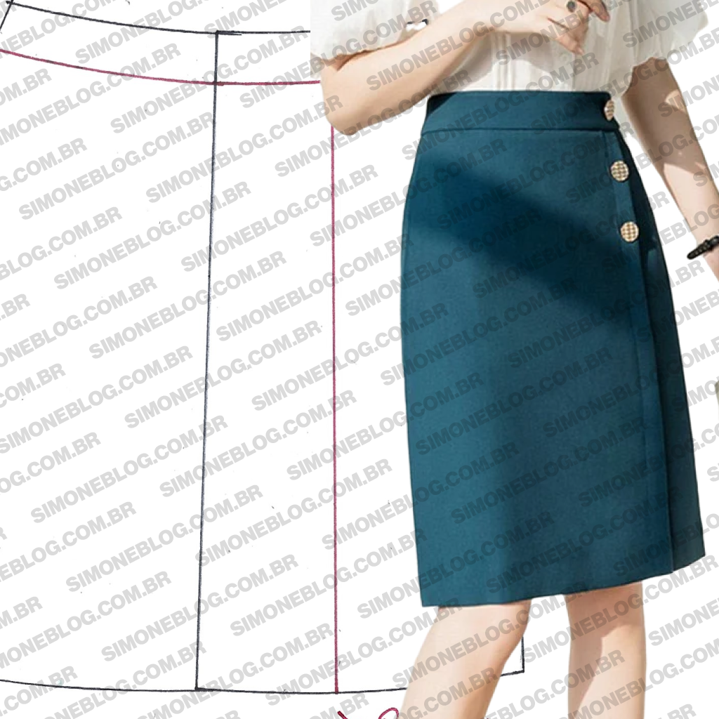 Molde saia com botões fake