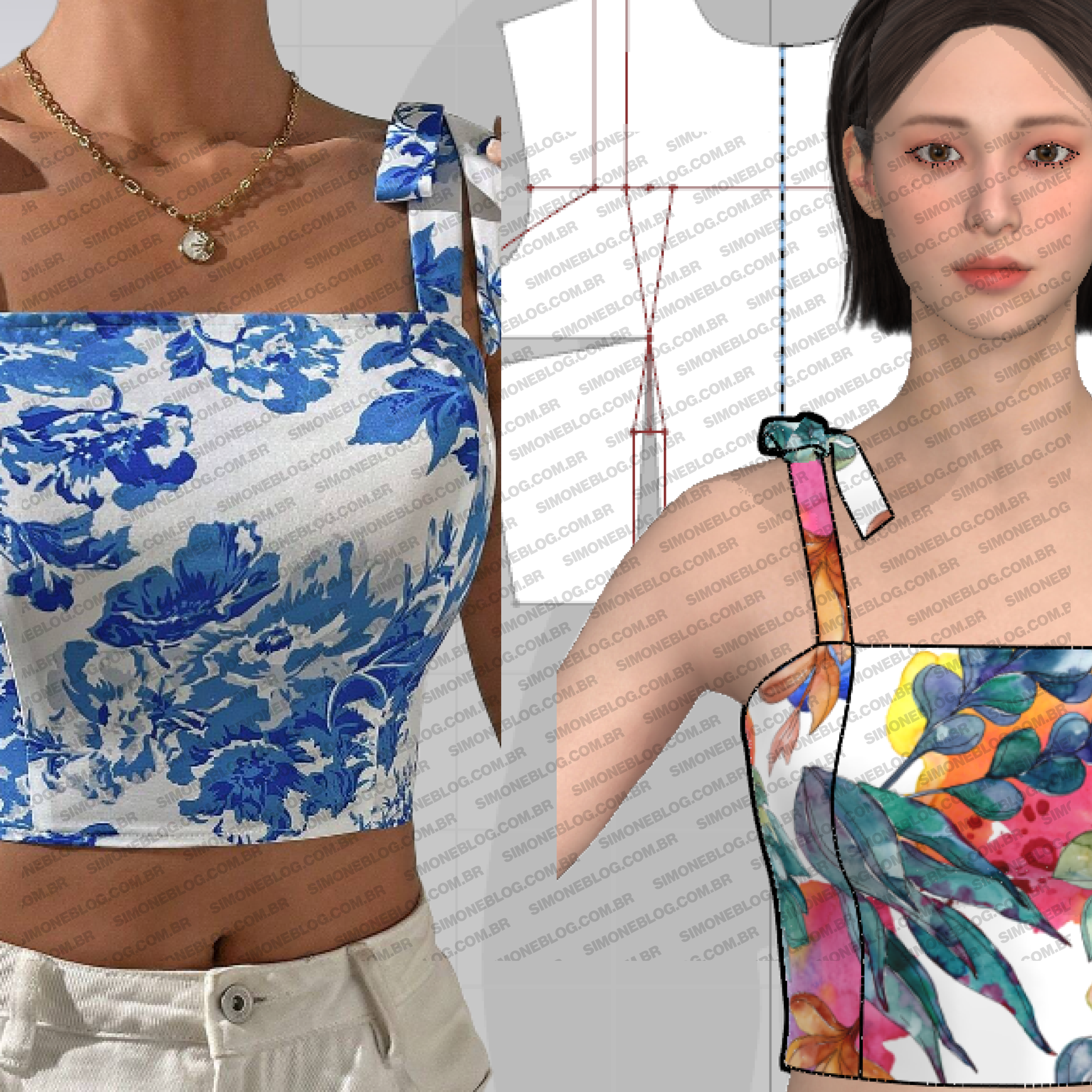 Molde cropped alças amarradas