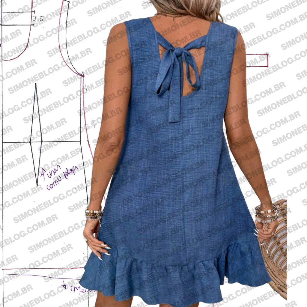 Molde vestido de amarração nas costas