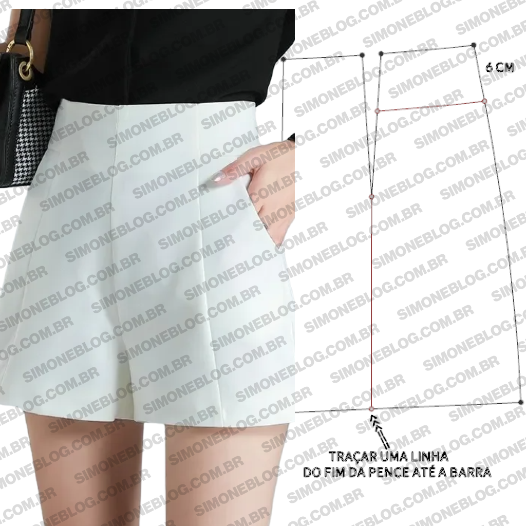 Molde short com recorte e bolso