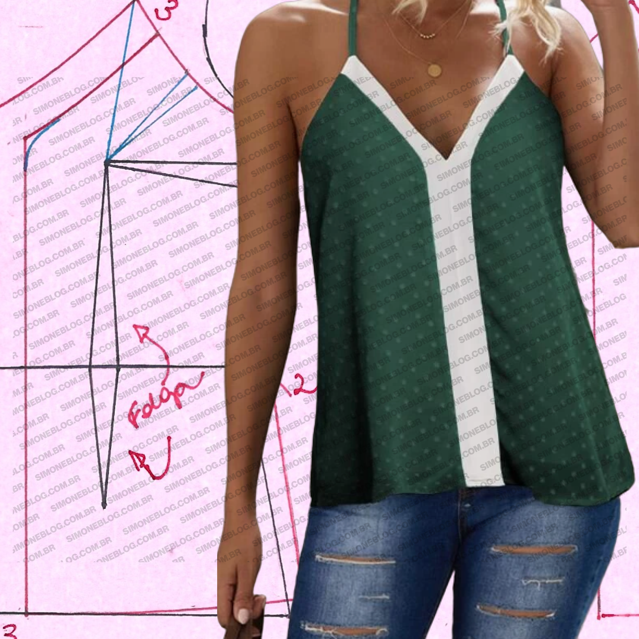 Molde blusa de alça com detalhe