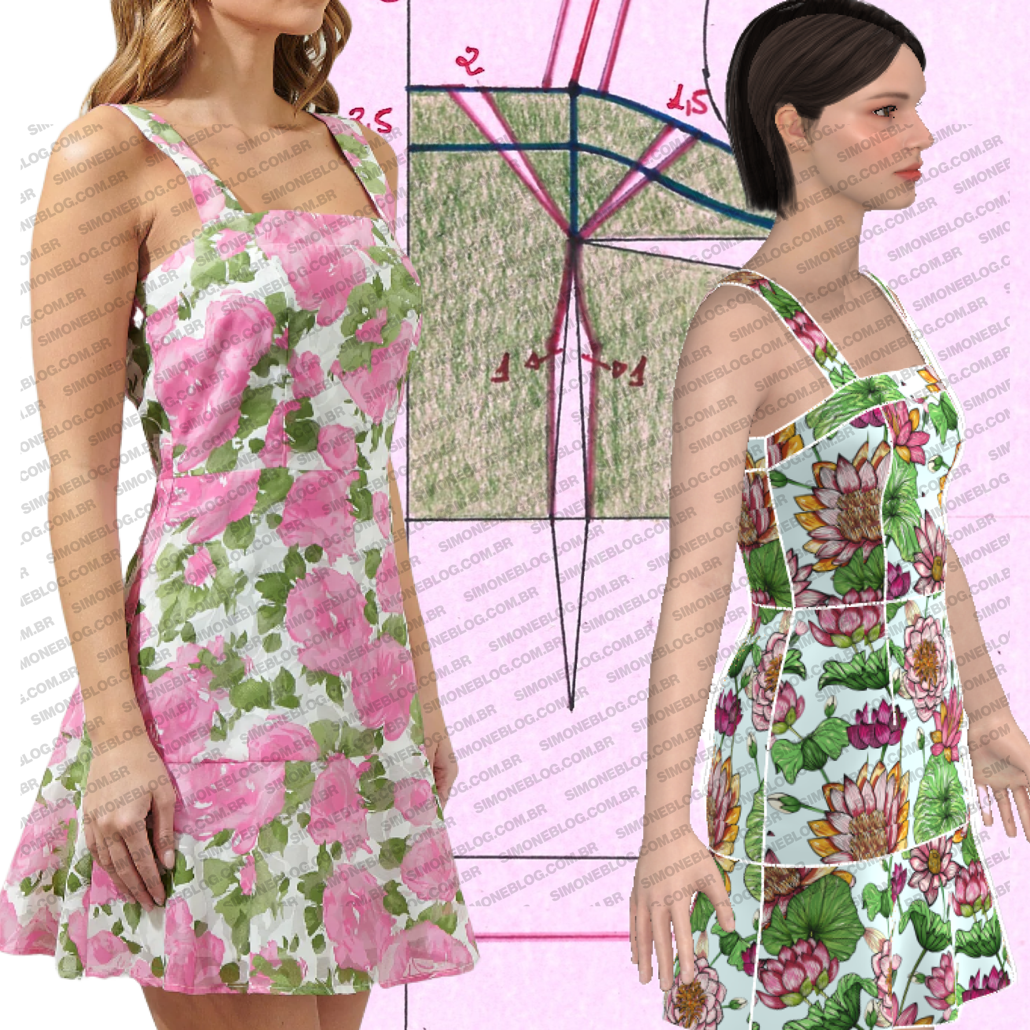 Molde vestido com recortes e babado