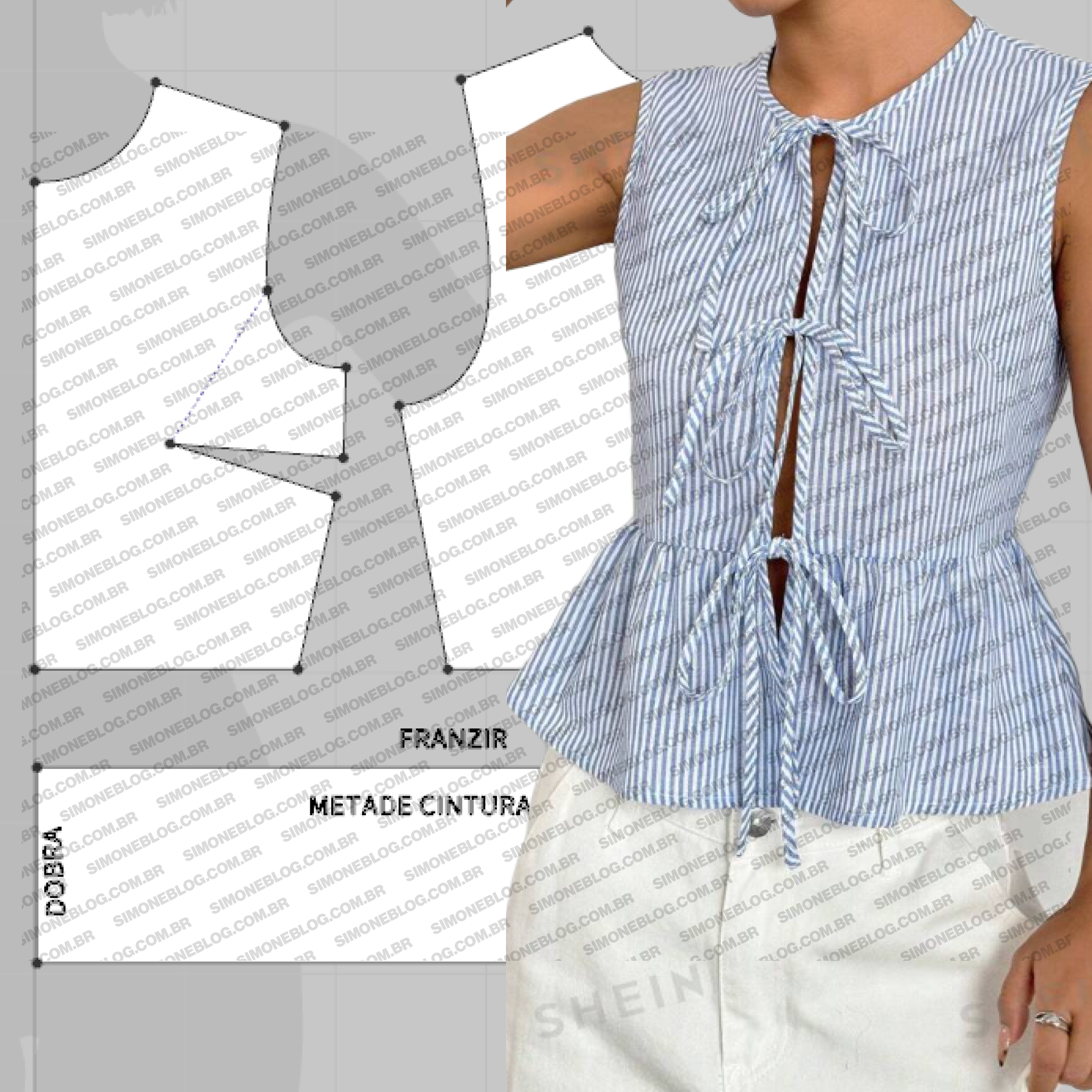 Molde blusa com laços amarrados