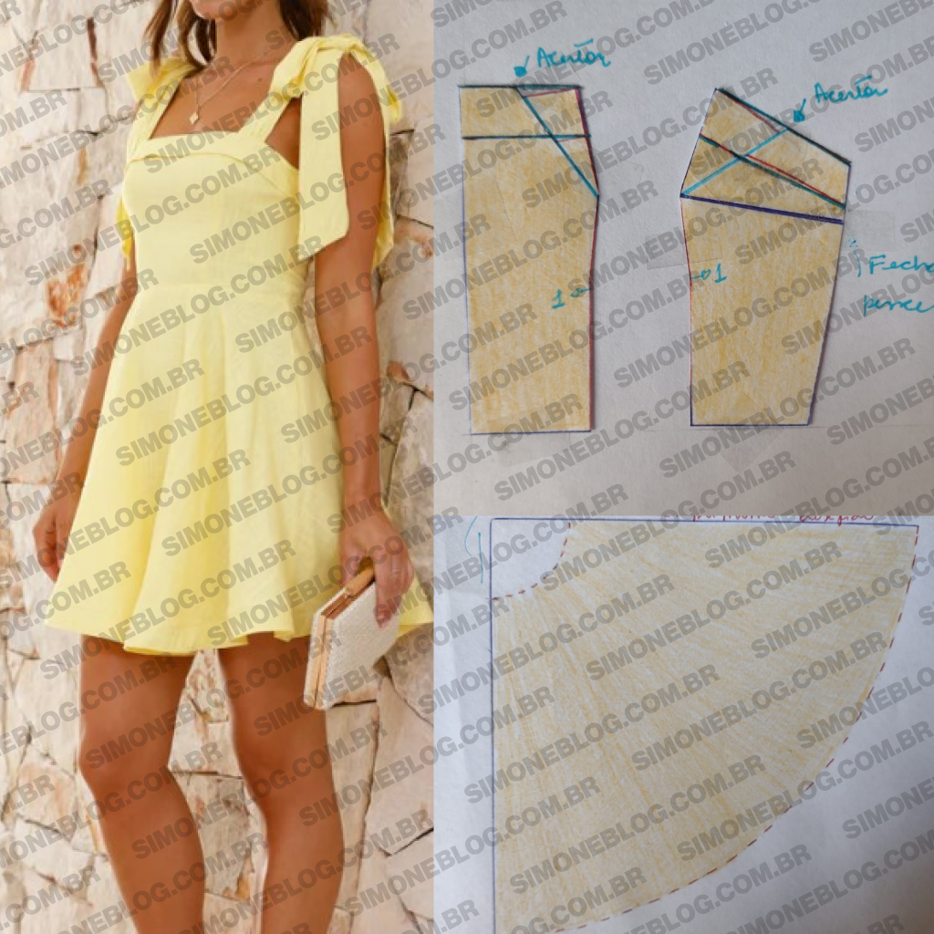 Diy molde vestido com recorte e alça de amarrar