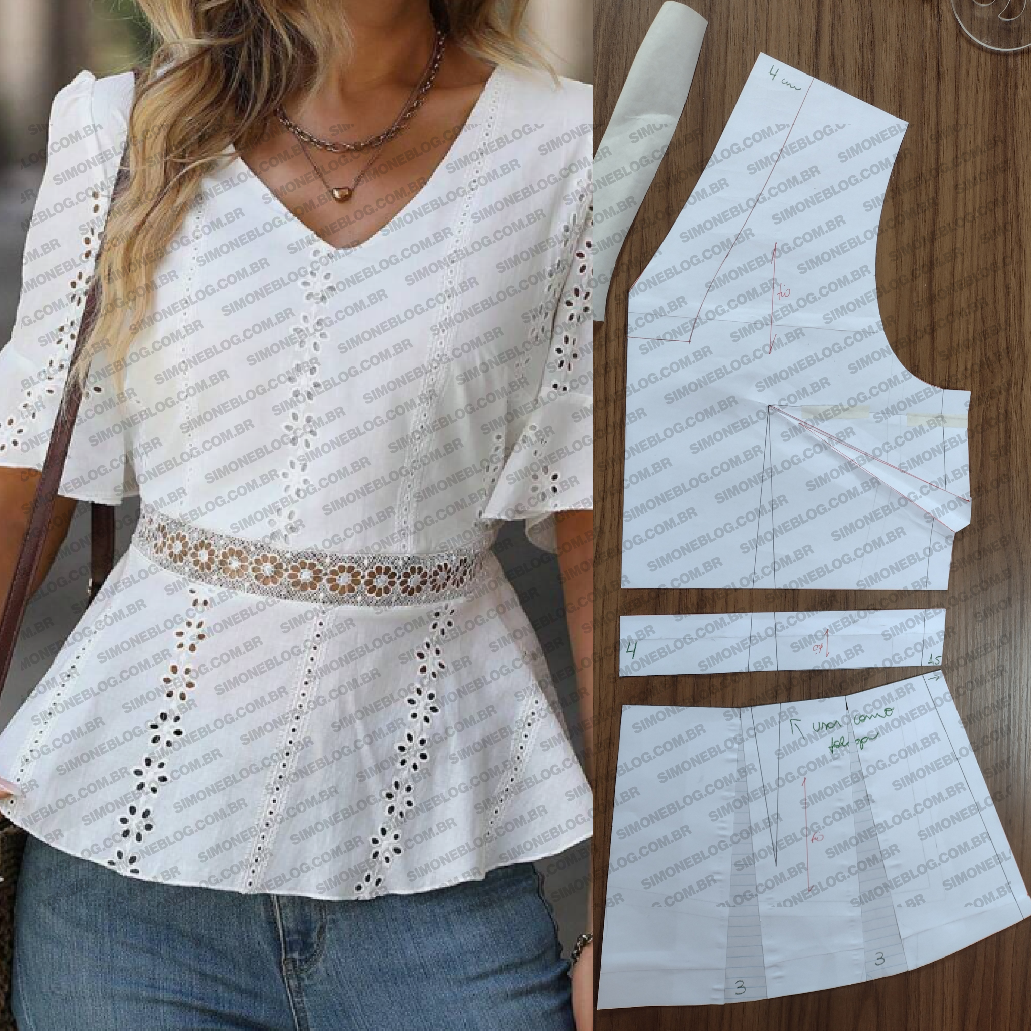 Molde blusa de laise decote V