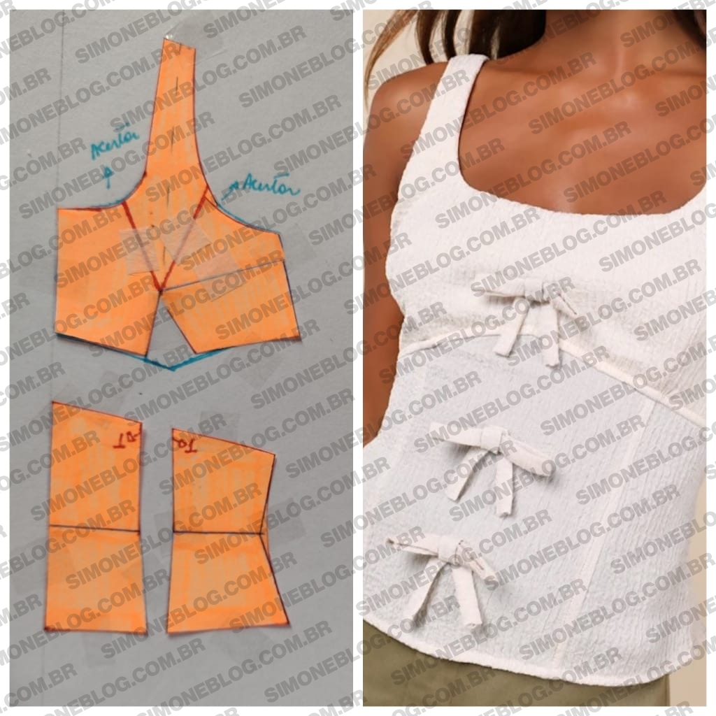 Diy Molde blusa com laço