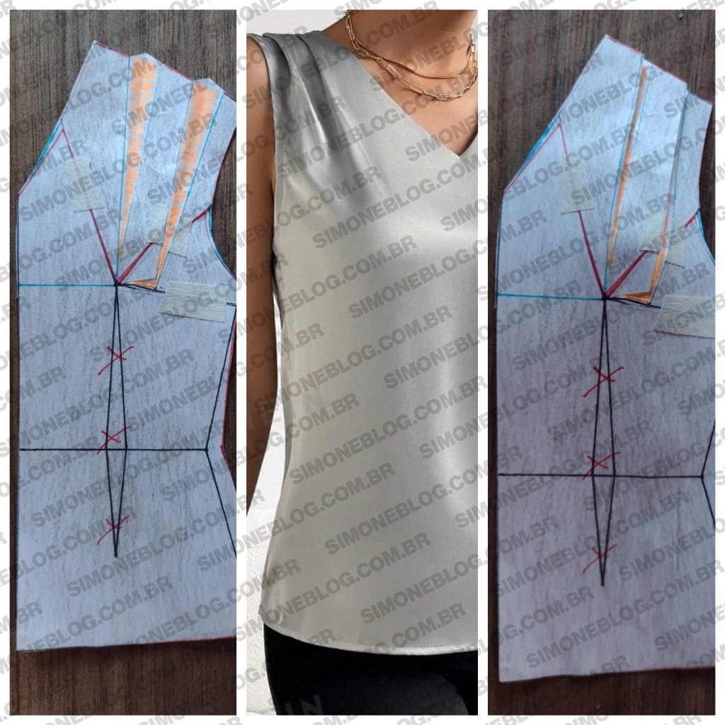Molde blusa com pregas no ombro
