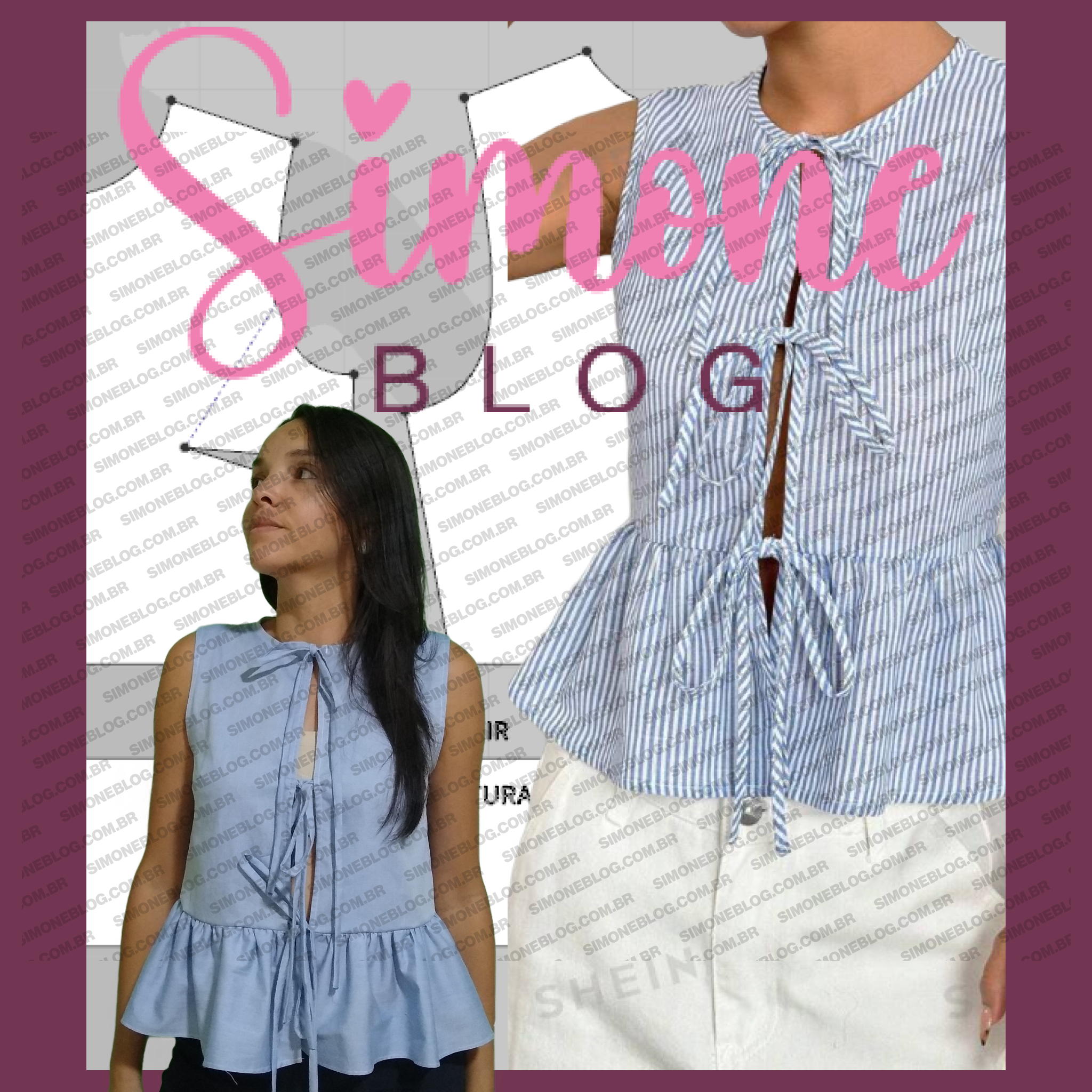 Diy molde blusa com laços inspiração Shein