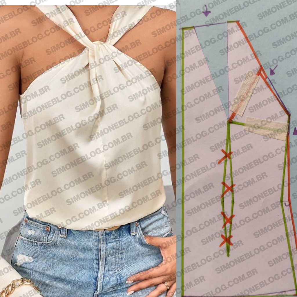 Molde blusa decote halter com torção frontal