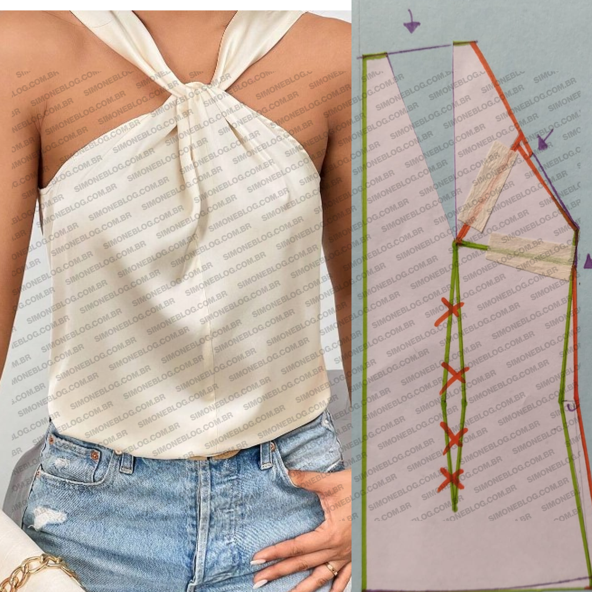 Molde blusa decote halter com torção frontal