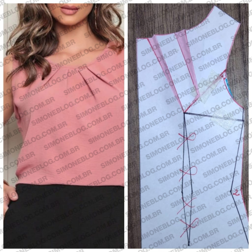 Molde blusa com pregas no decote