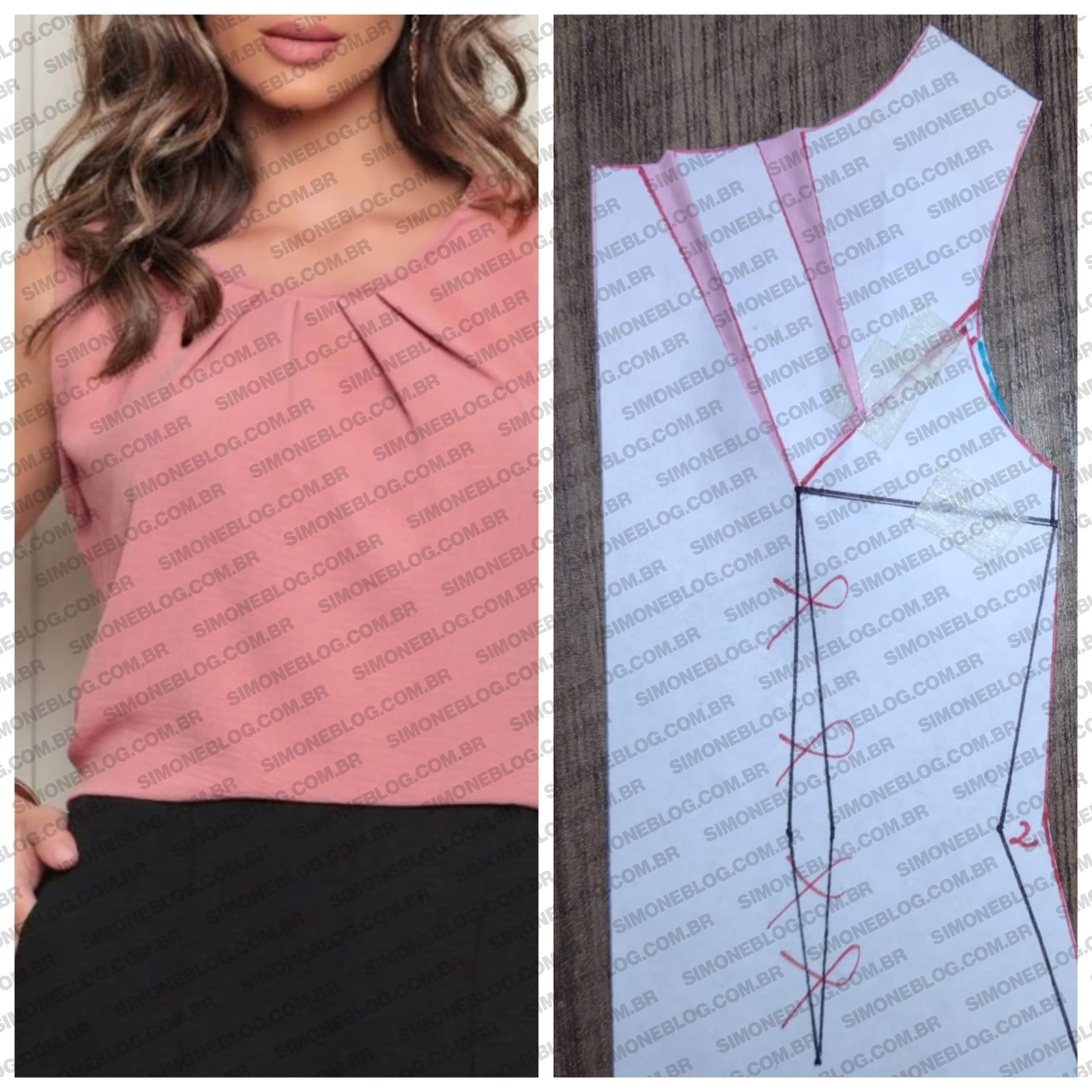Molde blusa com pregas no decote
