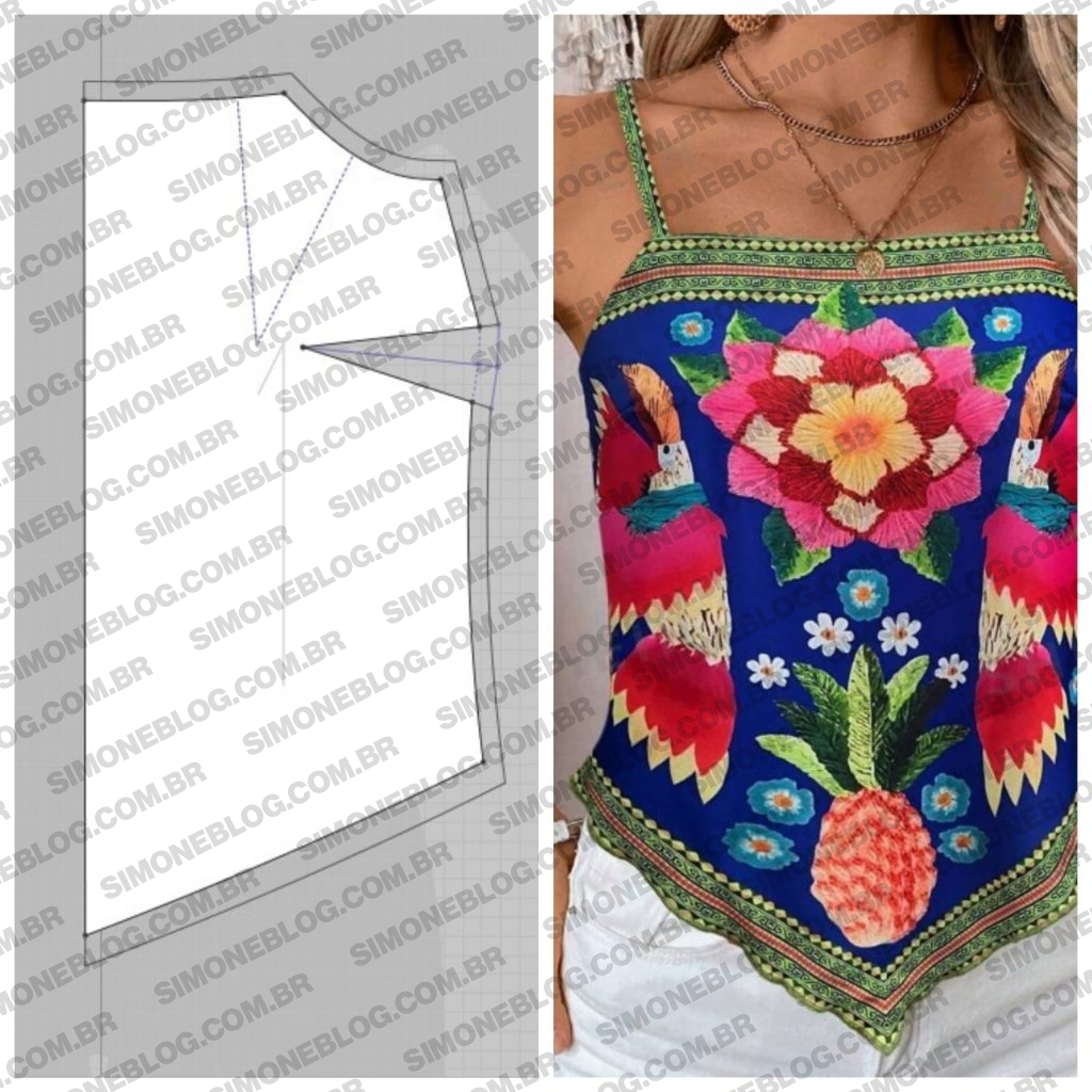 Diy molde blusa com bico na barra