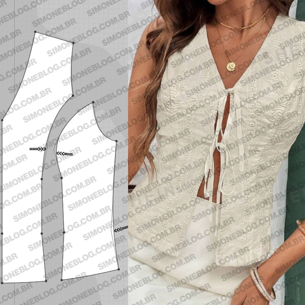 Molde blusa com laços e recortes