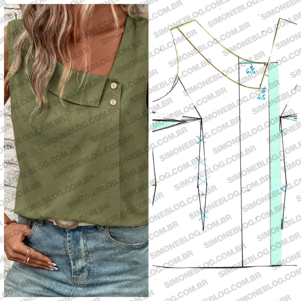 Molde blusa com gola assimétrica