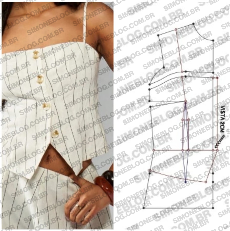 Molde blusa com recorte de colete