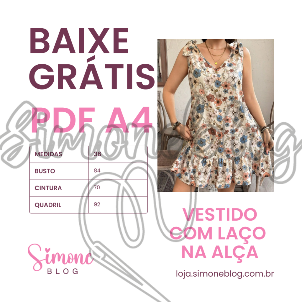 Molde vestido com faixa na alça PDF A4 36 GRÁTIS