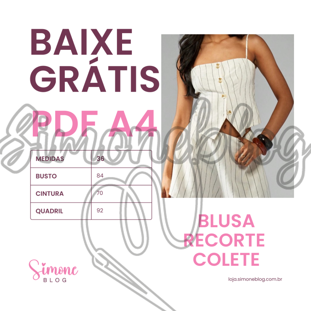 Molde blusa com recorte de colete PDF A4 36 GRÁTIS