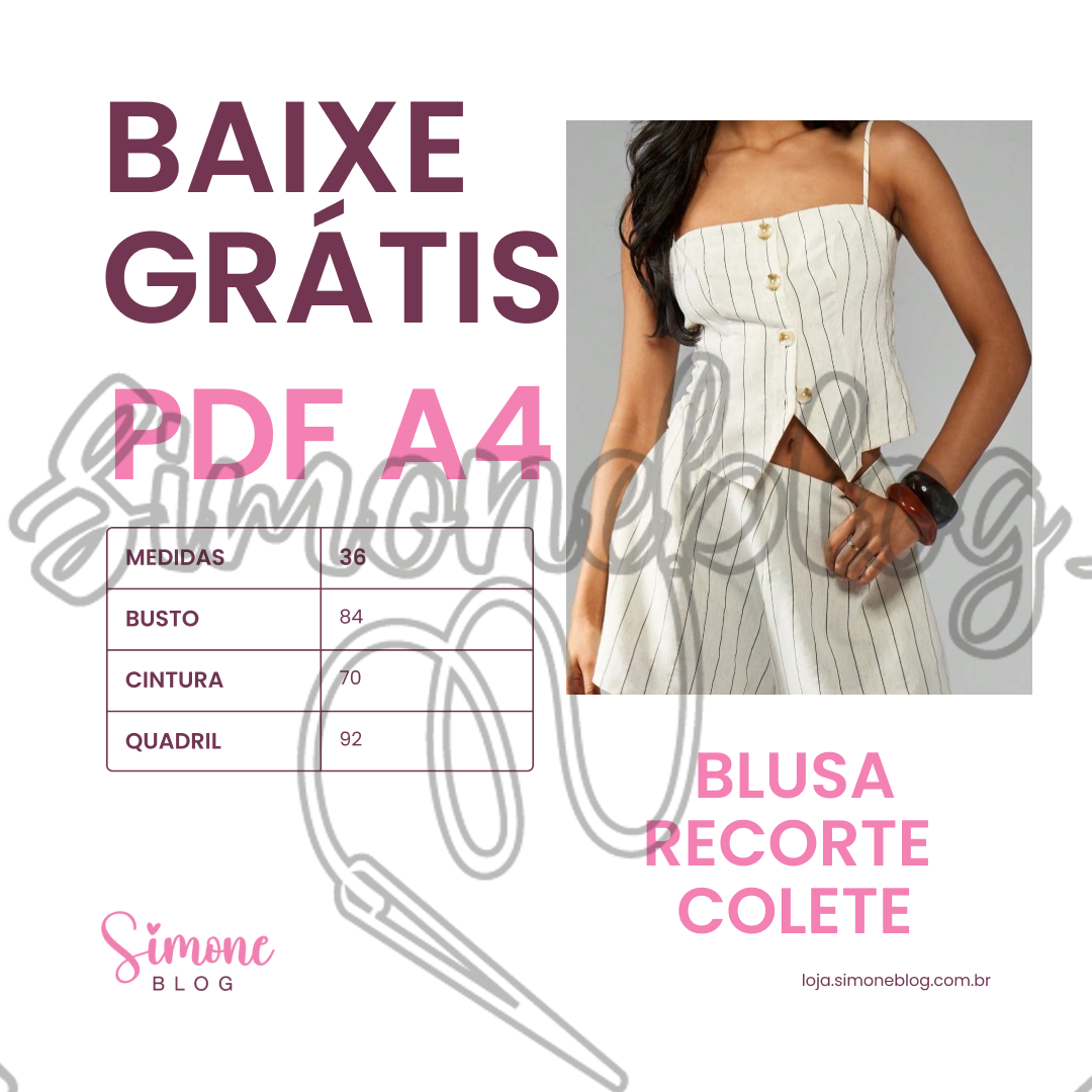 Molde blusa com recorte de colete PDF A4 36 GRÁTIS
