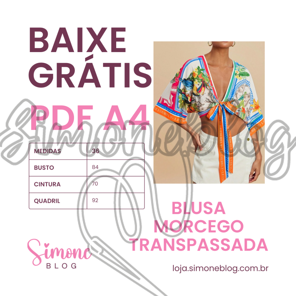 Molde blusa morcego transpassada GRÁTIS PDF A4 36