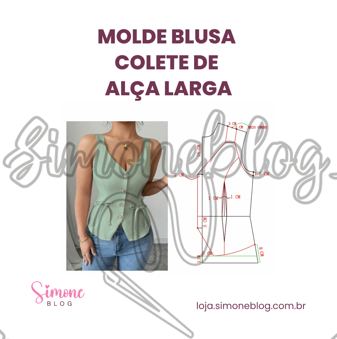 Molde blusa colete alça larga
