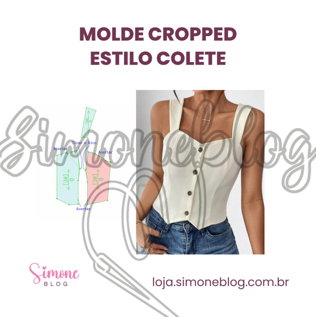 Molde cropped feminino estilo colete