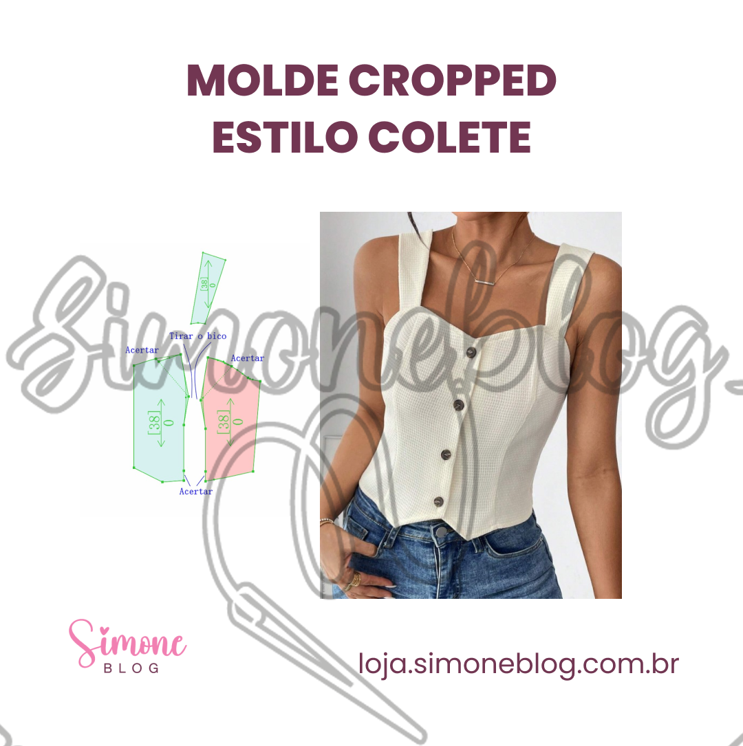Molde cropped feminino estilo colete