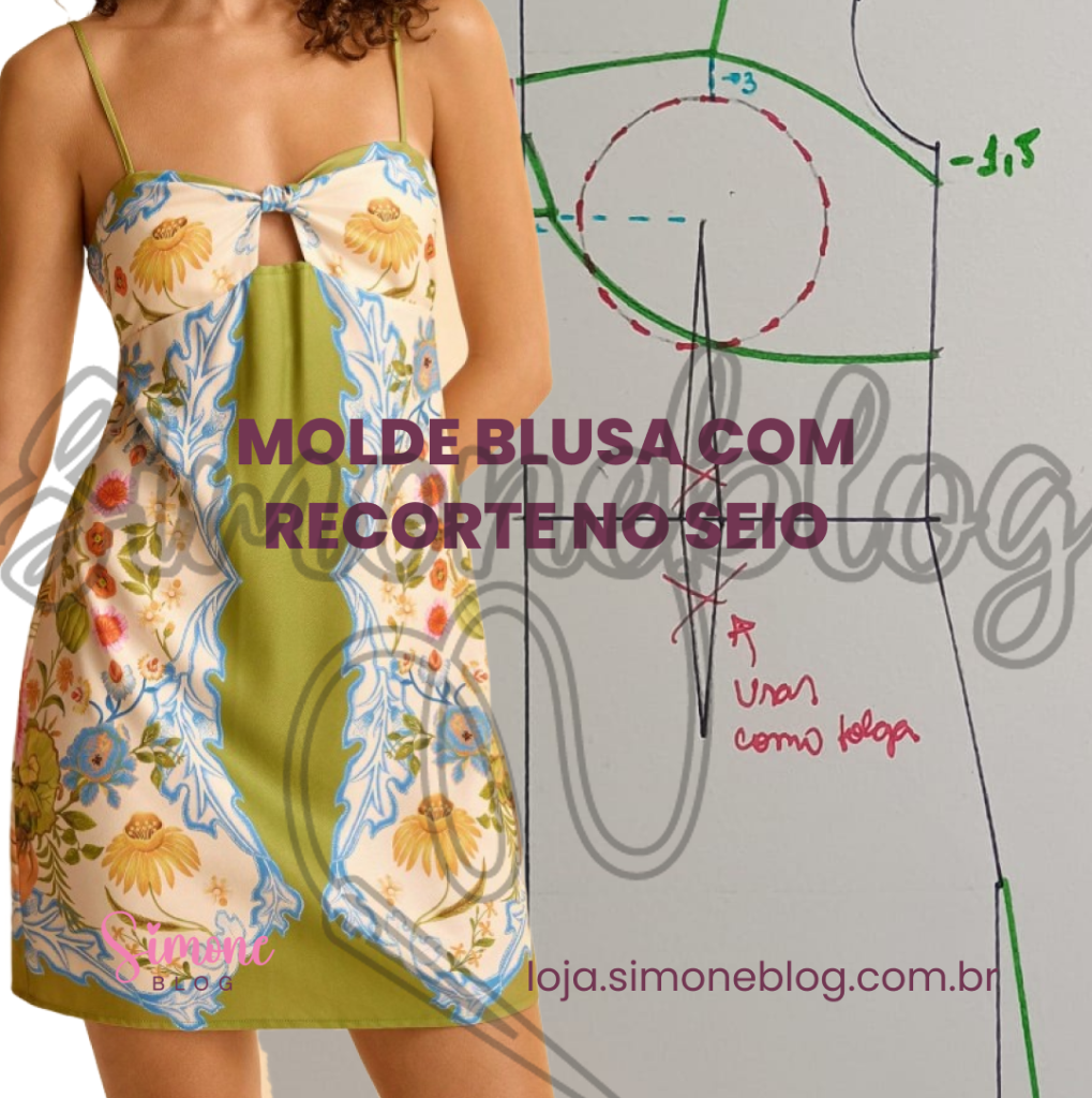 Molde vestido com recorte no seio