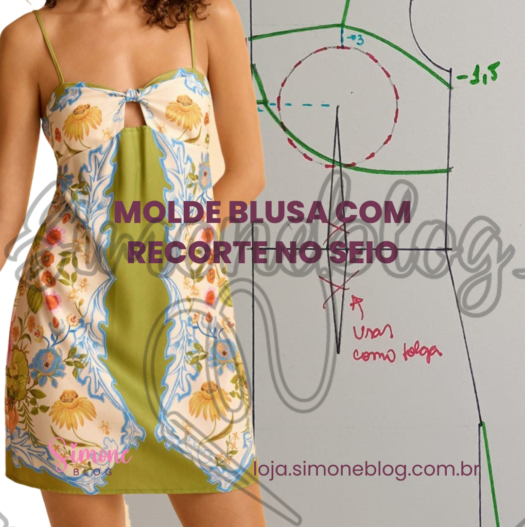 Molde vestido com recorte no seio