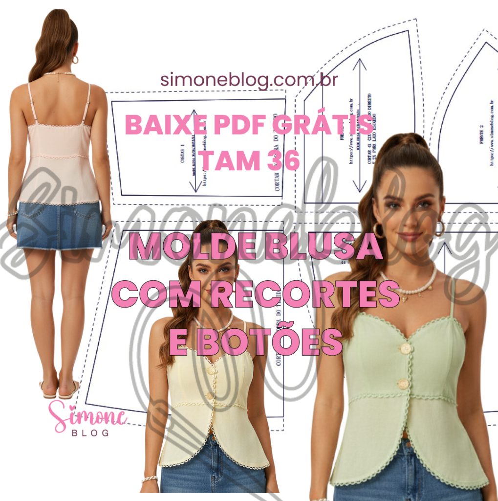 Molde blusa com recortes e botões