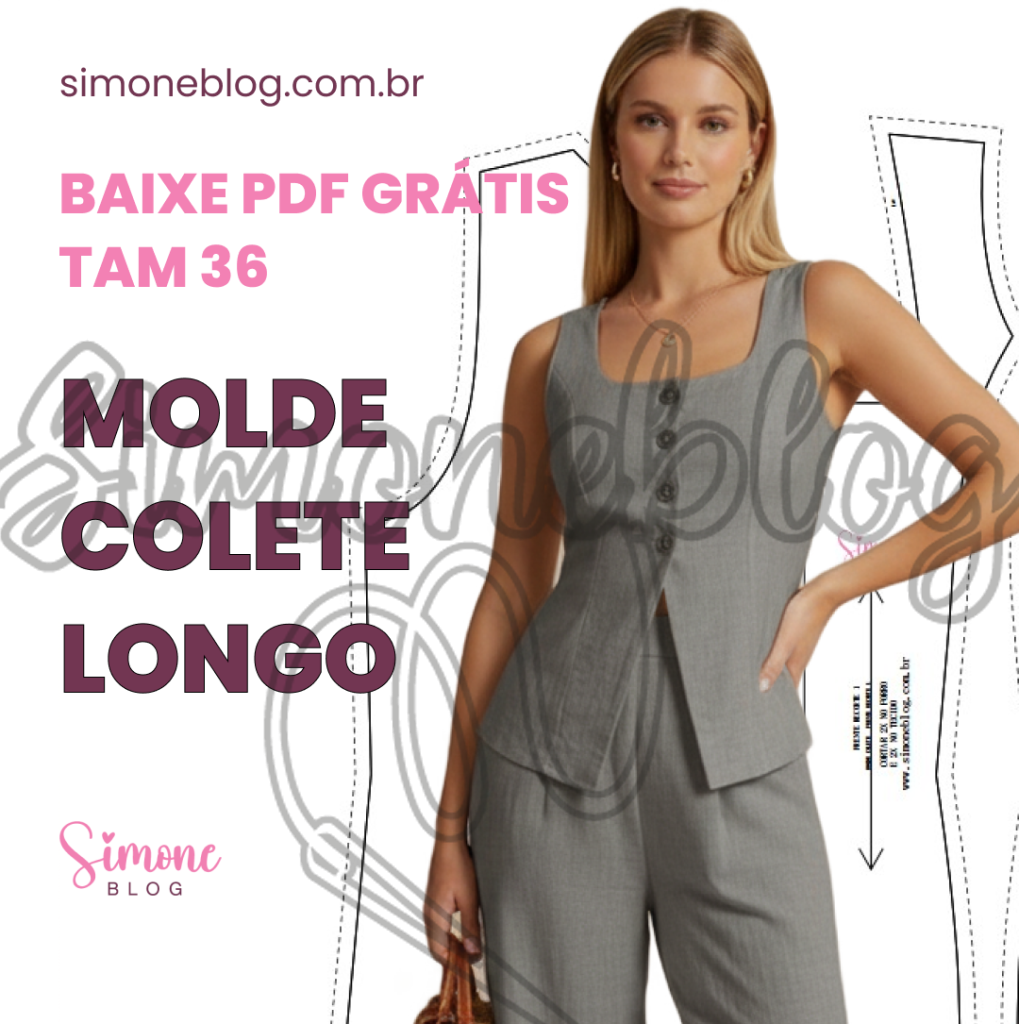 Molde colete longo com PDF GRÁTIS TAM 36