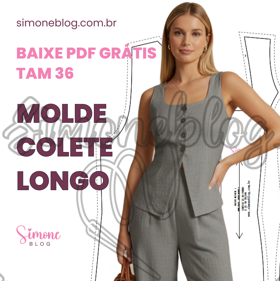 Molde colete longo com PDF GRÁTIS TAM 36