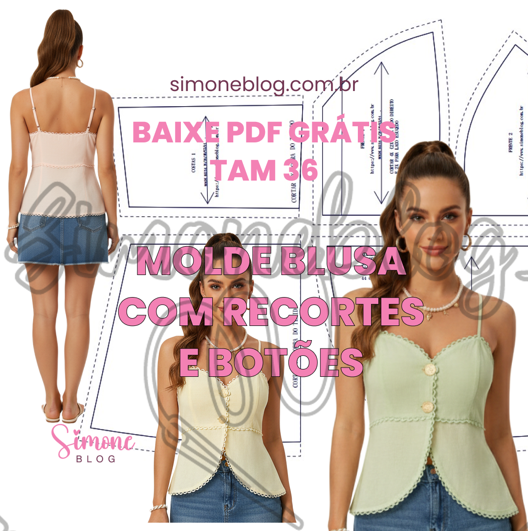 Molde blusa com recortes e botões
